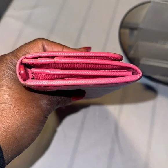 Authentic PRADA Saffiano Leather Fiocco Long Wallet Fuchsia GUC